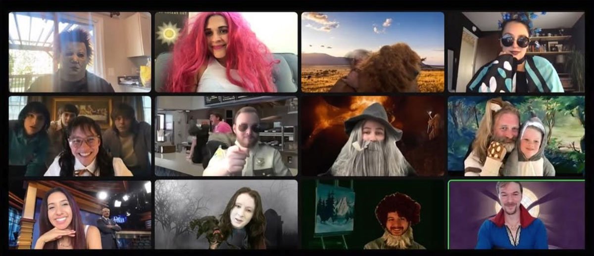 A twelve-tile video call with every Ample team member in Halloween costume